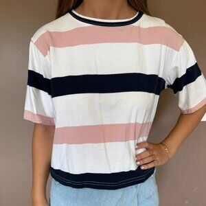 Striped Colorblock Tee – Pink, Navy & White